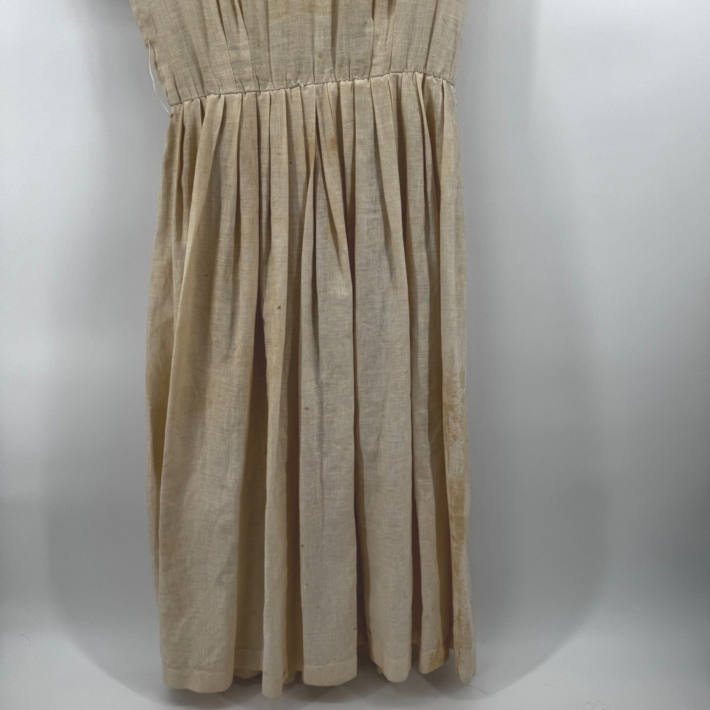 Vintage Handmade Embroidered Lace Linen Dress Cream Cottagecore Project Piece - Picture 11 of 16